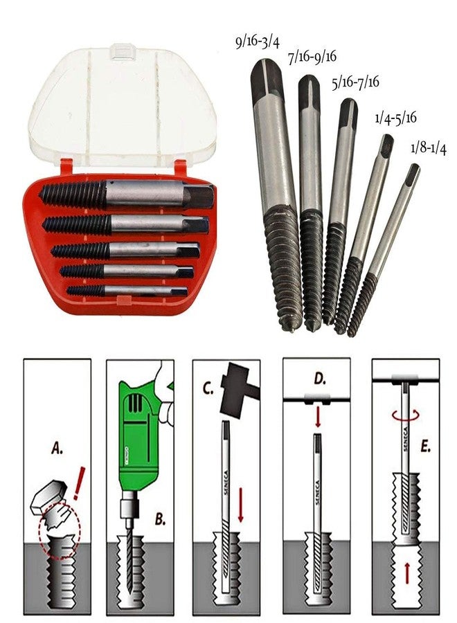 DY TOOLS Screw Extractor Set, 5 Piece Damaged Bolt Remover Kit, Steel Construction - Image 3